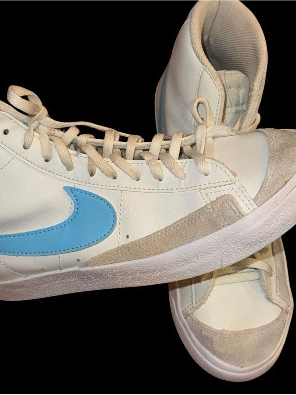 Nike Women's High-Top Sneakers White with Light Blue Swoosh